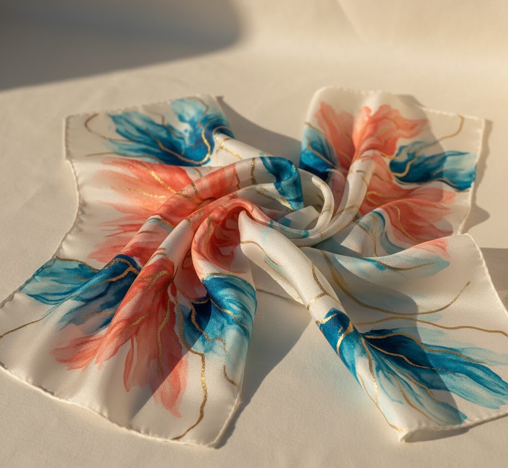 Handmade silk scarf with artistic patterns
