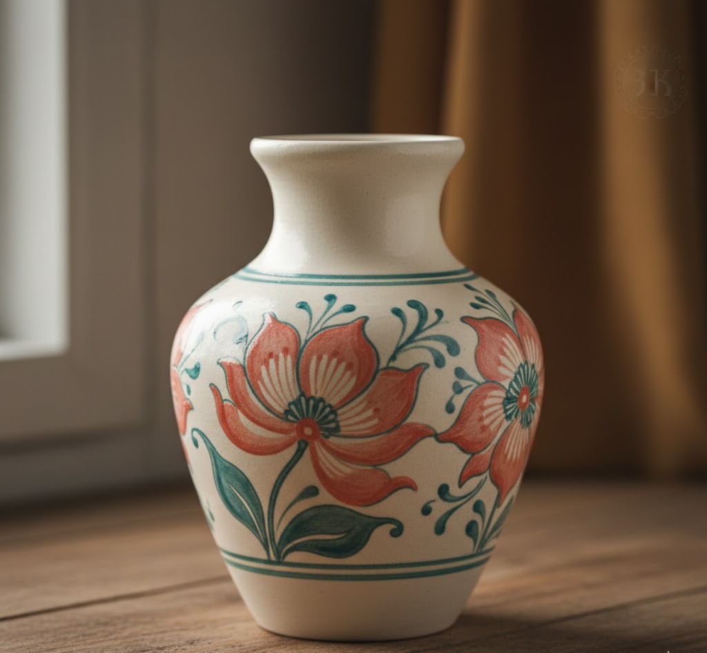 Handmade ceramic vase with floral patterns