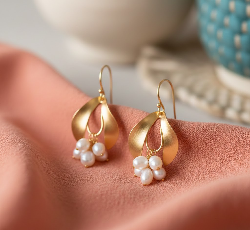 Handmade gold earrings with pearls