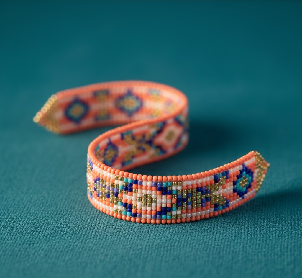 Handmade beaded bracelet with unique pattern